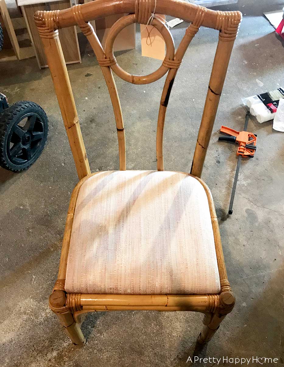 dining chair makeover with cat fabric