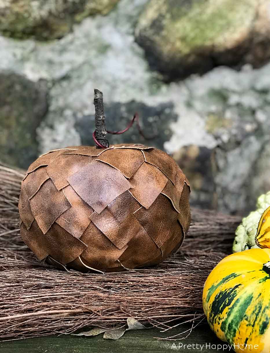 13 diy fall decor ideas leather pumpkin leather candied apple using a styrofoam pumpkin