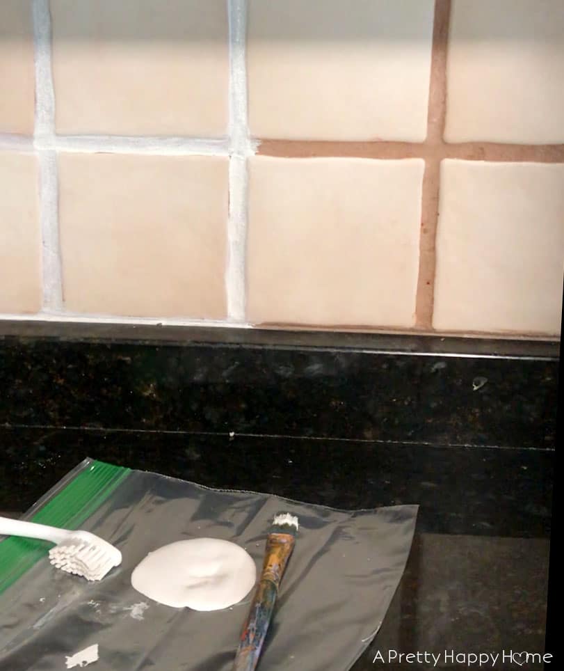 Kitchen Mini Makeover Reveal grout renew to change color of tile