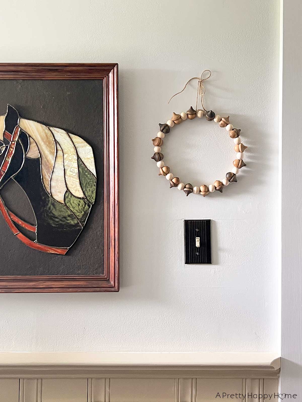 wood acorn bead wreath
