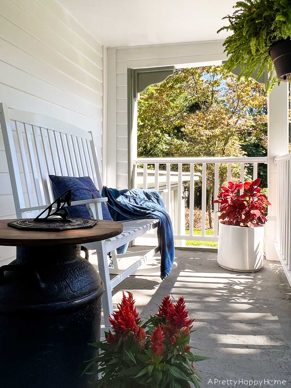 Colonial Farmhouse 5 Year Anniversary front porch of a colonial farmhouse in fall