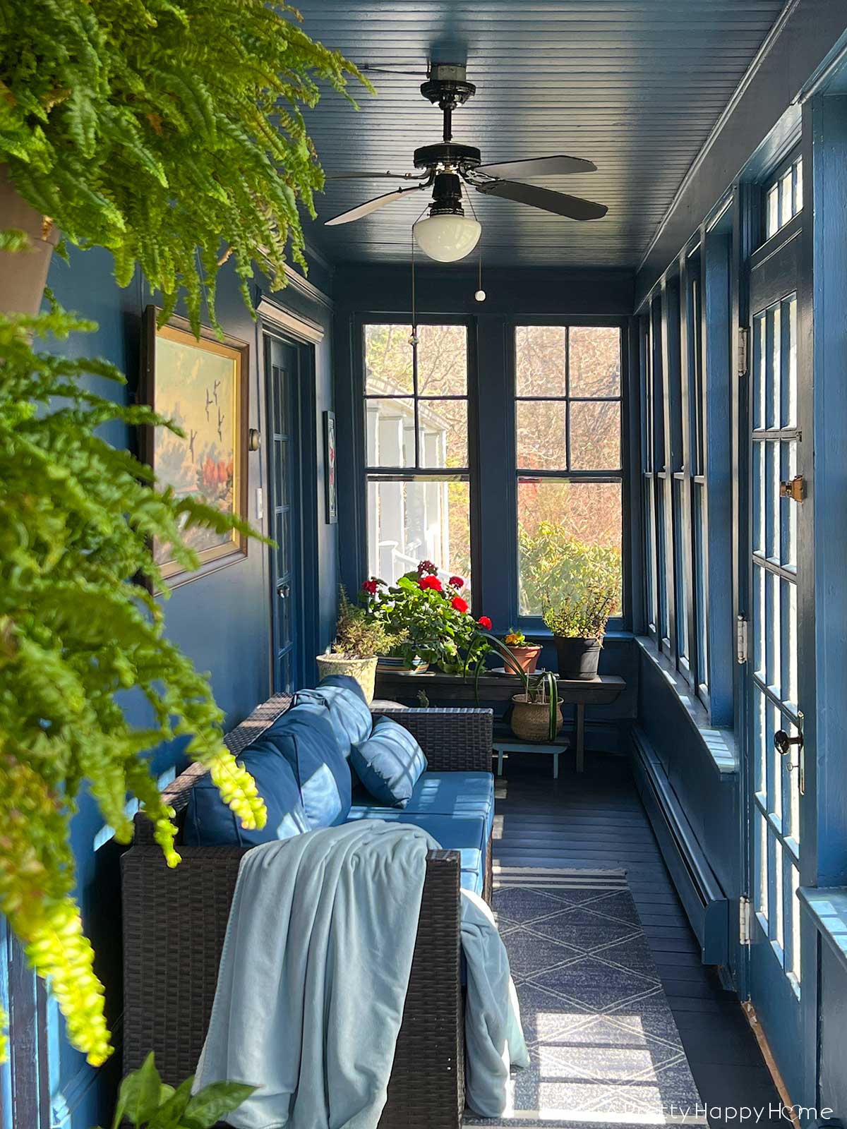 Colonial Farmhouse 5 Year Anniversary navy blue sunporch