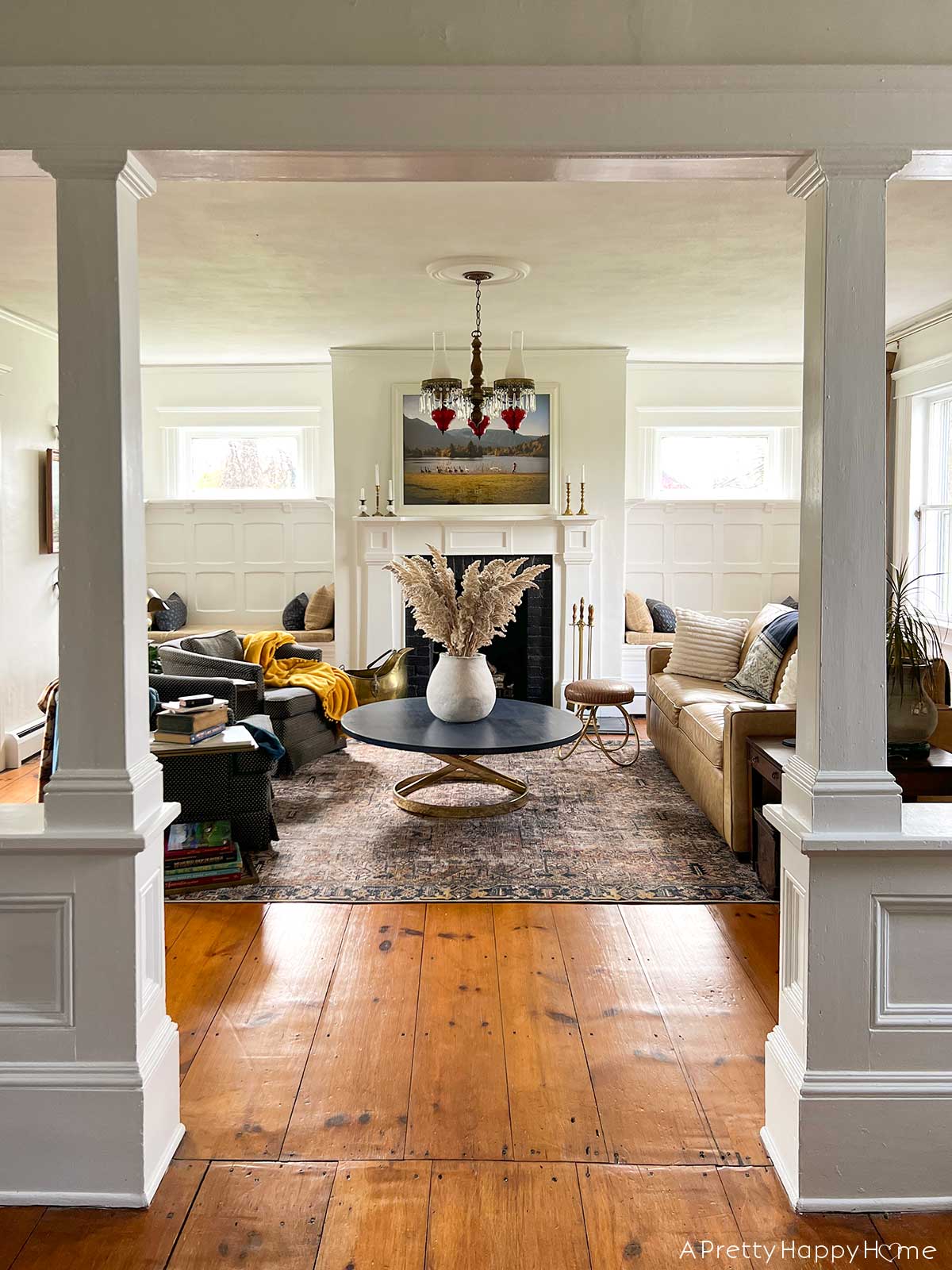 Colonial Farmhouse 5 Year Anniversary after photo of living room in a colonial farmhouse