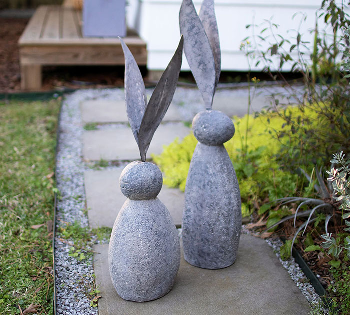 decorative stone and metal rabbit outdoor sculpture pottery barn
