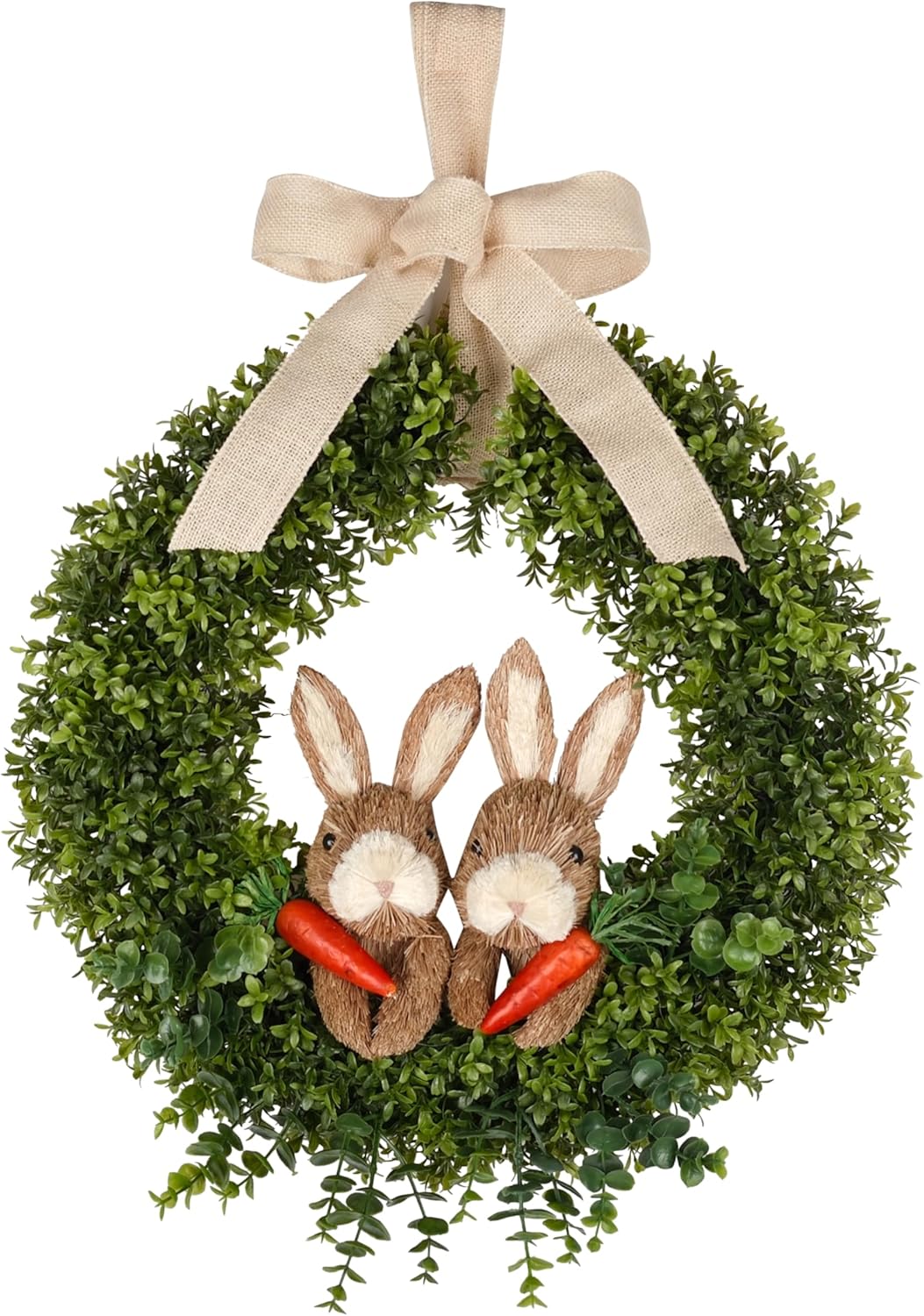 boxwood wreath with two rabbits via amazon prettiest easter decor