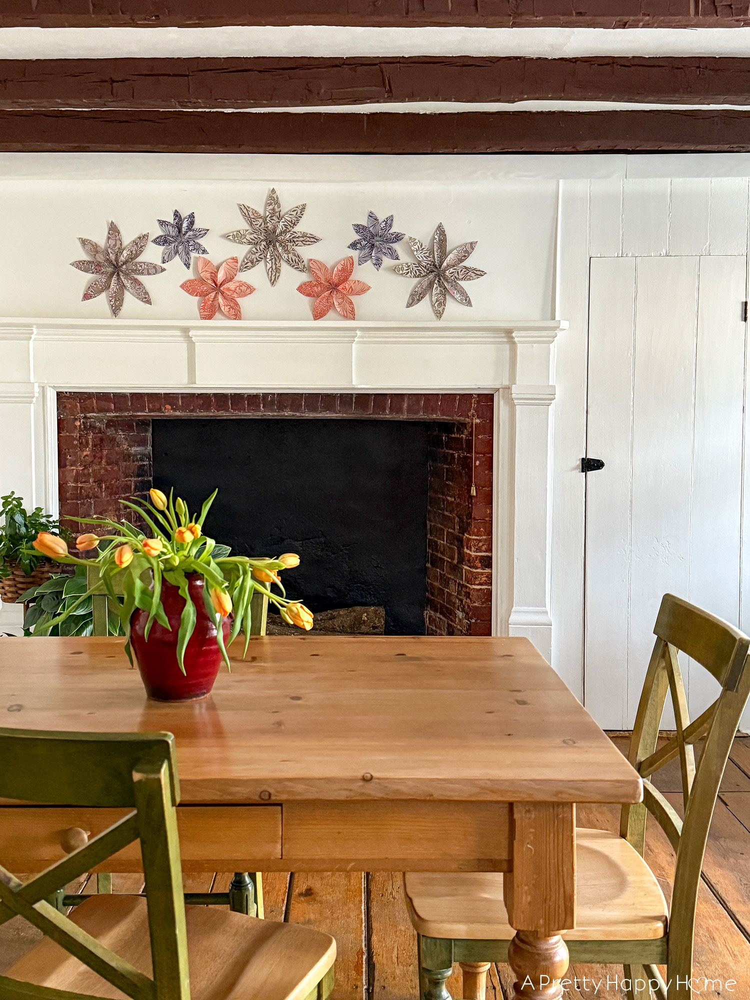 Scrapbook Paper Flowers - Spring Fireplace Decor or Baby Shower Decor using scrapbook paper flowers