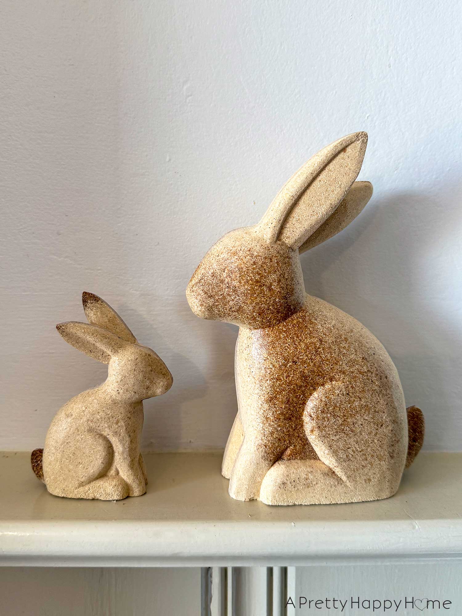 faux chocolate easter bunny made with wood bunny and gold leaf