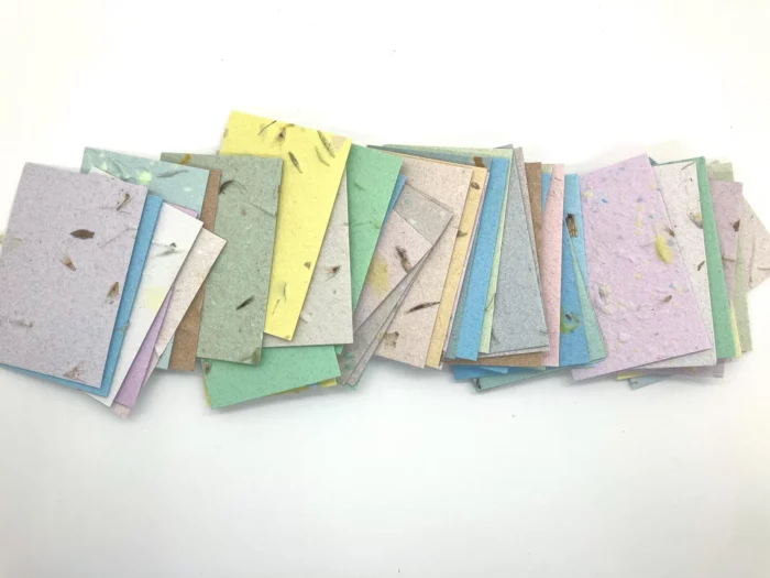group of pastel colored cards that are made of wildflower seed paper that can be planted from etsy shop makersofhyssoplane